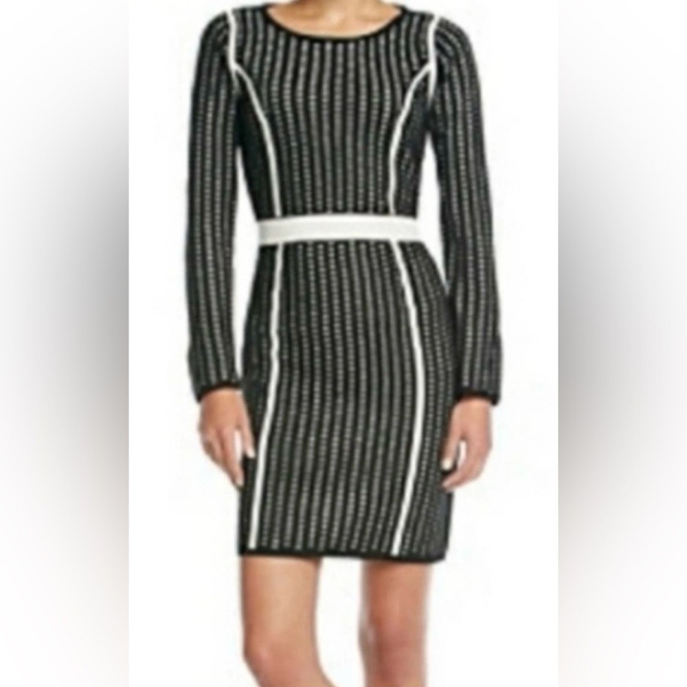 Calvin Klein NEW EGGSHELL Geometric Contrast Trim Acrylic‎ Mini Dress XL